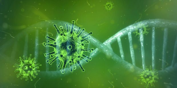 Virus particle infront of DNA