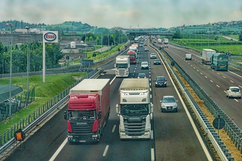 Lorries travelling along a motorway