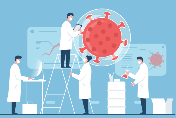 Illustration Of A Team Of Scientists Working On Coronavirus Vaccine In The Laboratory